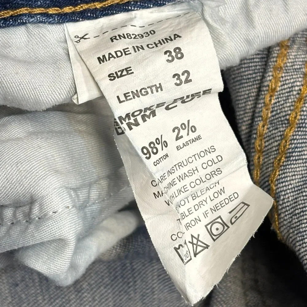 Smoke Rise Men Slim Distressed Jeans Size 38x32 Blue Denim C132 -27